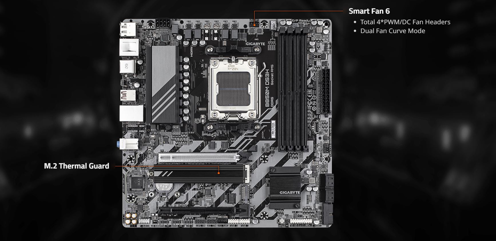 GIGABYTE B850M DS3H AMD AM5 LGA 1718 Motherboard, mATX, DDR5